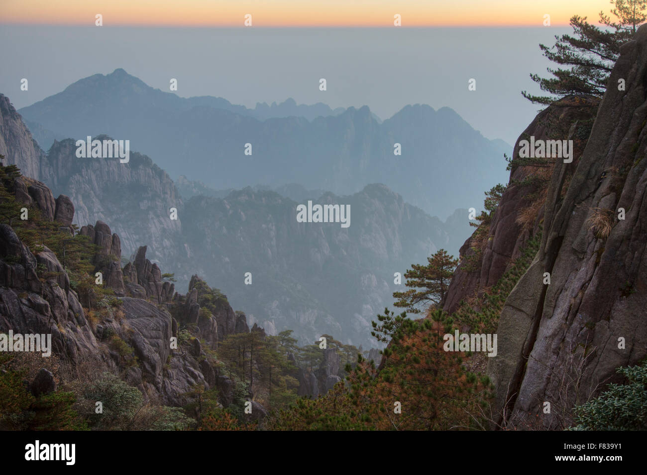 Montagne giallo all'Alba - Huangshan Anhui Provincia della Cina LA008453 Foto Stock