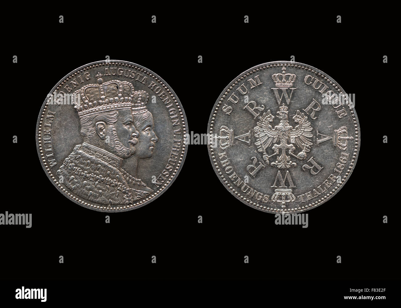 Krönungstaler 1861 Coin, William King of Prussia, più tardi il Kaiser Guglielmo I, la Prussia, anteriore e posteriore, Confederazione tedesca Foto Stock
