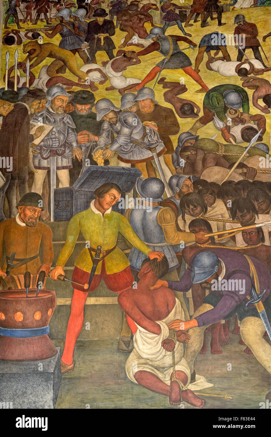 Murale di Diego Rivera, la storia del paese, 1929, palazzo di Cortés, Cuernavaca, MORELOS, Messico Foto Stock