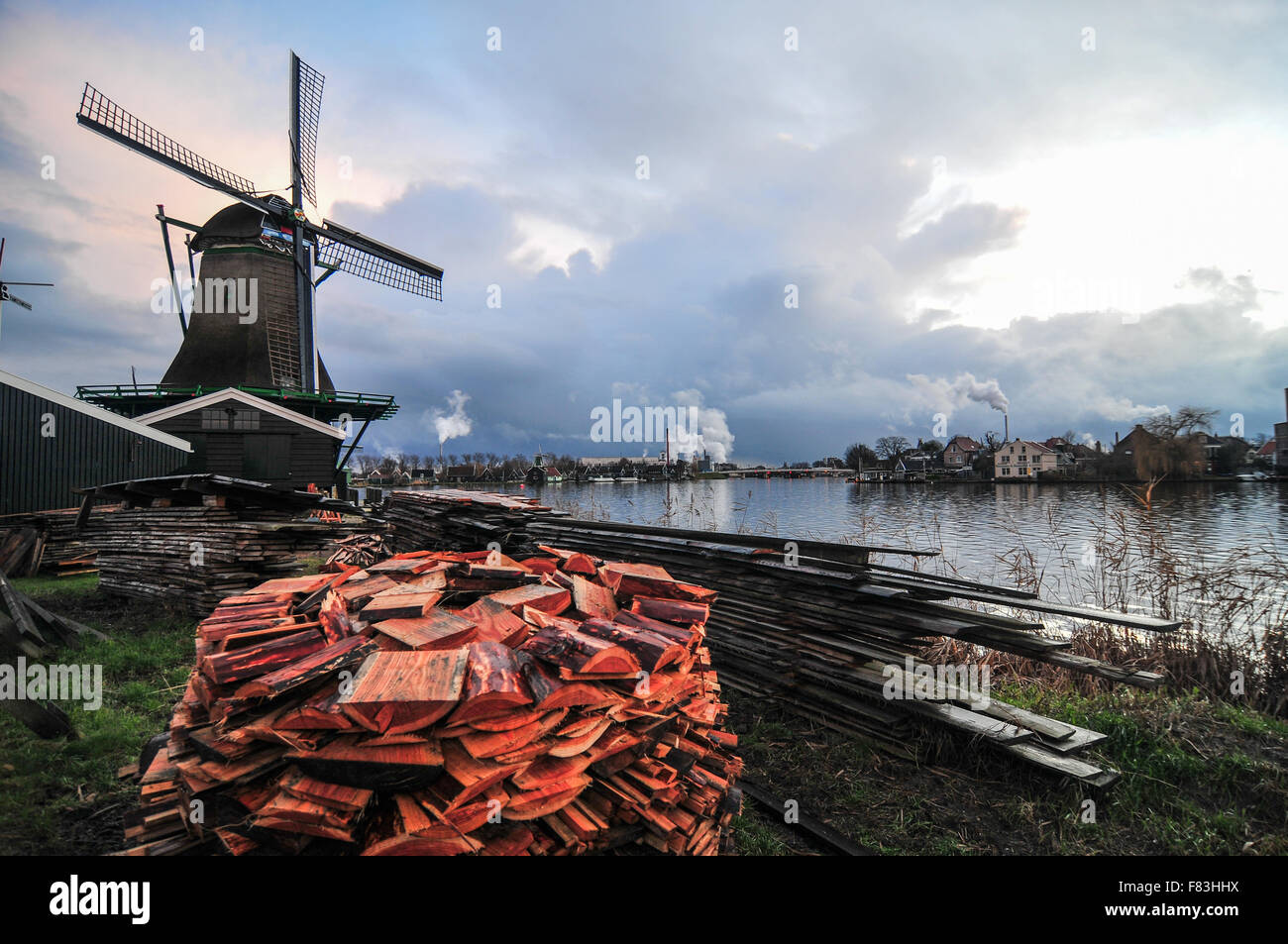 Het jonge Schaap è una segheria a Zaanse Schans in Zaandijk Olanda strega è un attrazione in esterno dal Mills. Foto Stock