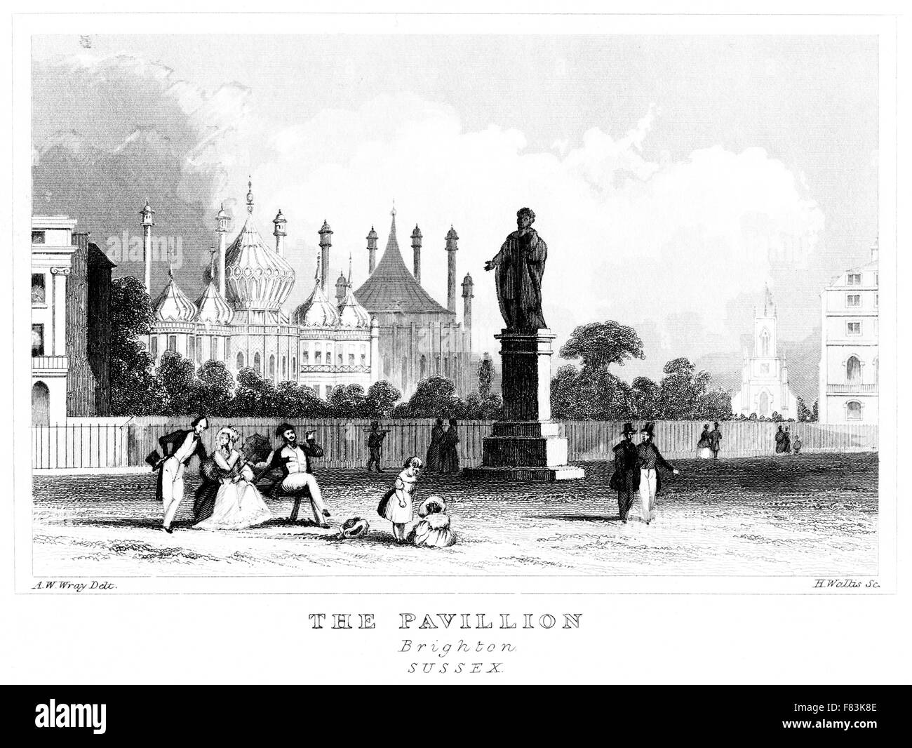 Un'incisione del Pavilion, Brighton, Sussex UK, scansionata ad alta risoluzione da un libro stampato intorno al 1850. Credevo libero da copyright. Foto Stock