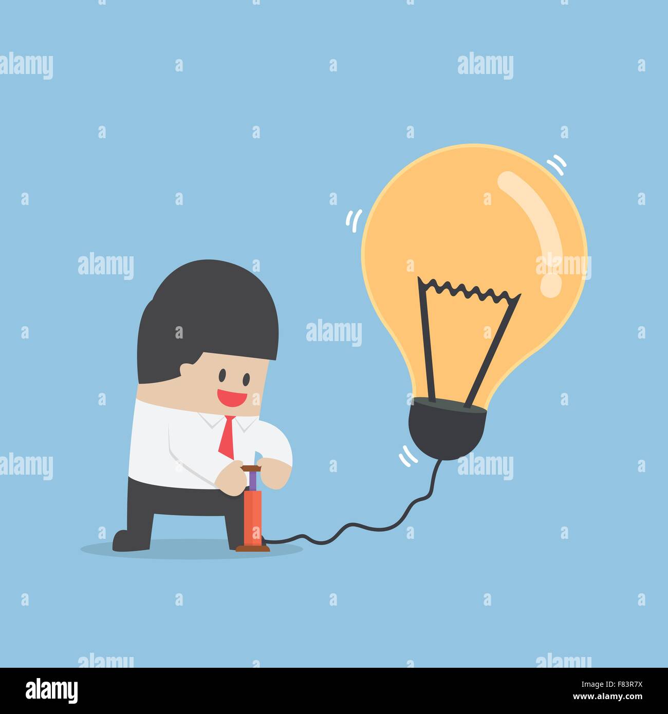 Imprenditore pompare aria nel palloncino idea, vettore EPS10 Illustrazione Vettoriale