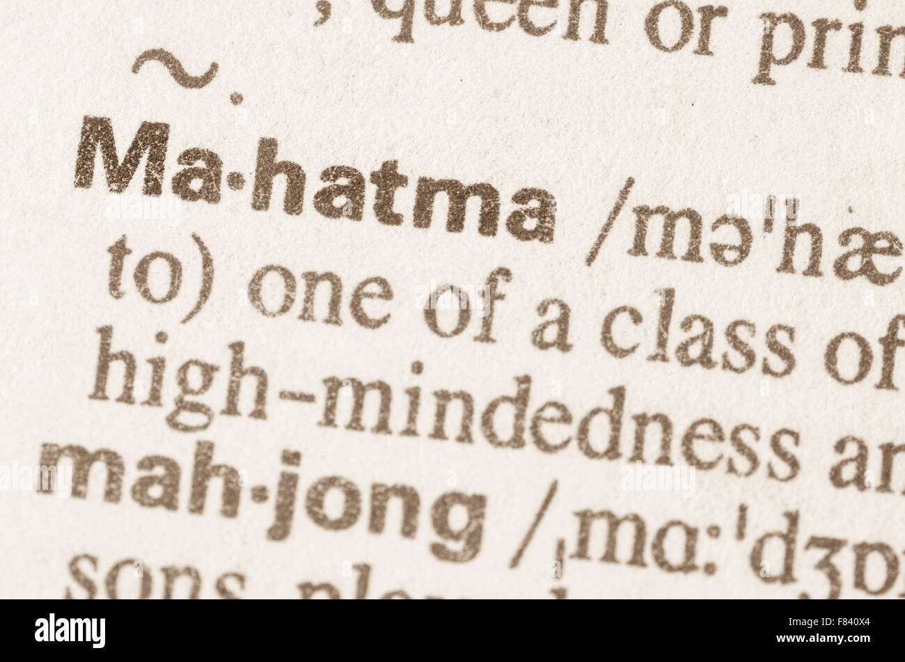 Definizione della parola Mahatma nel dizionario Foto Stock