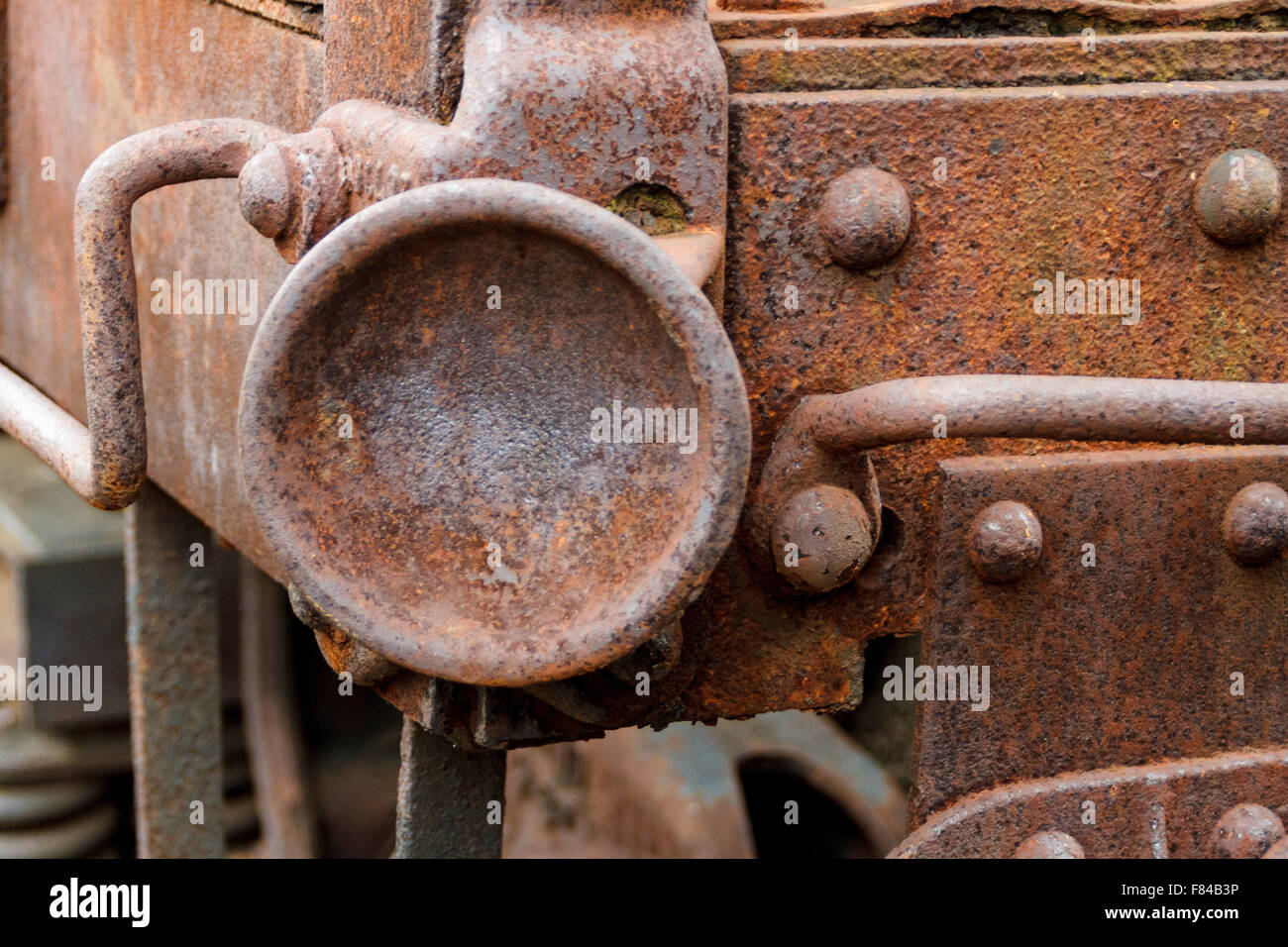 Close up di carbone abbandonate treno merci auto. Virginia Museo dei Trasporti Foto Stock