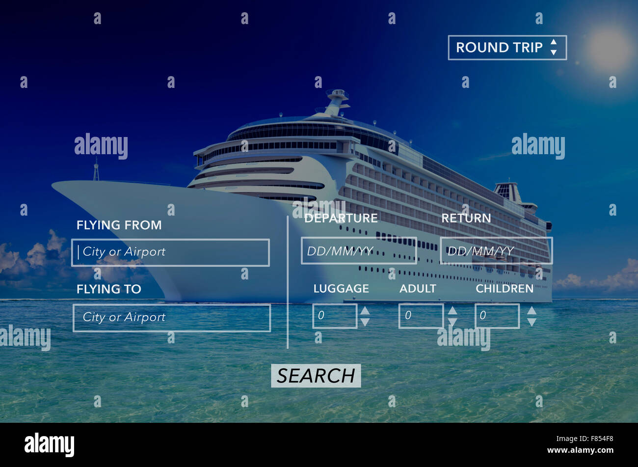 Ricerca Prenotazione volo andata e ritorno il concetto di viaggio Foto Stock