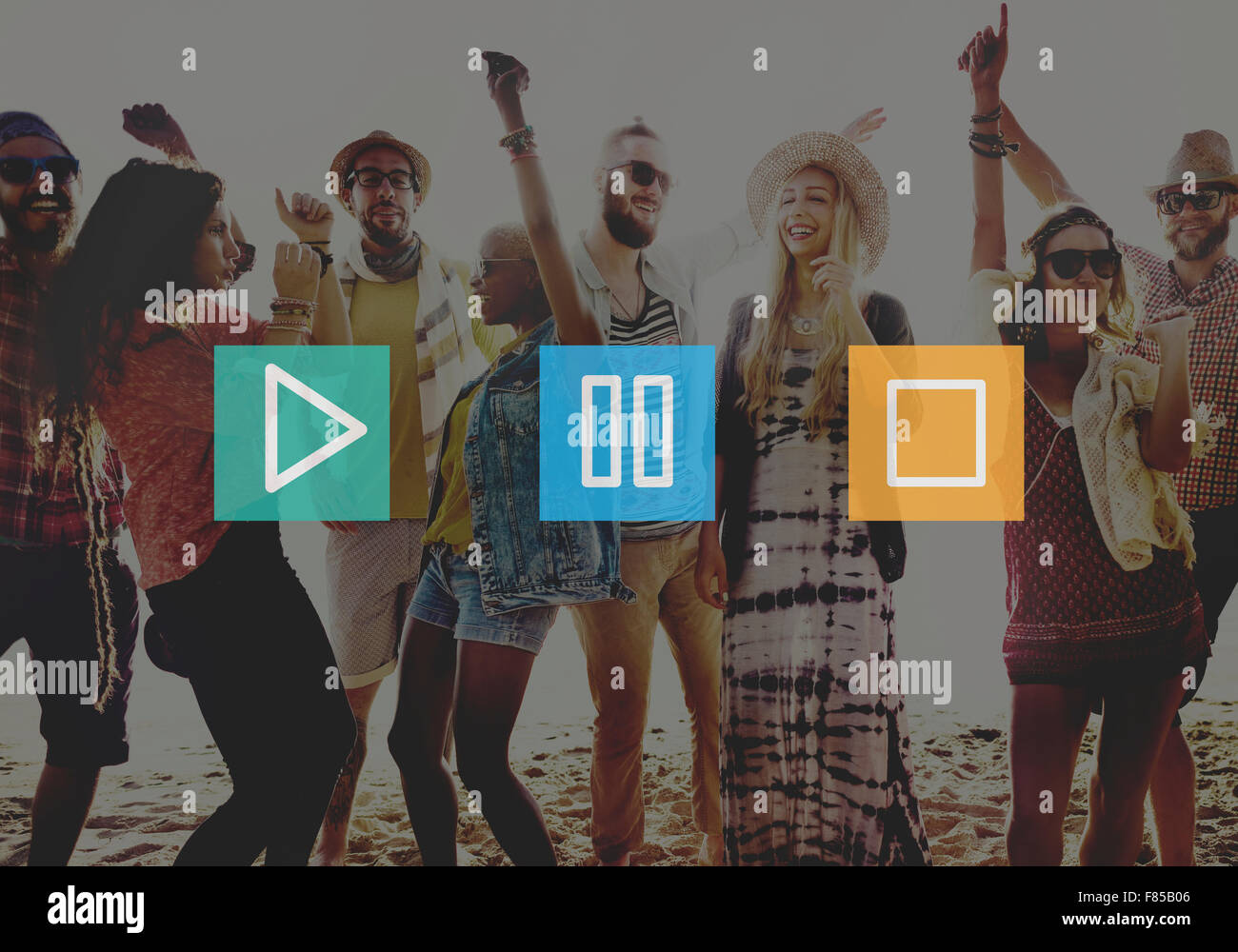 Pulsanti audio di riproduzione del controllo arresto pausa icone simbolo del concetto Foto Stock