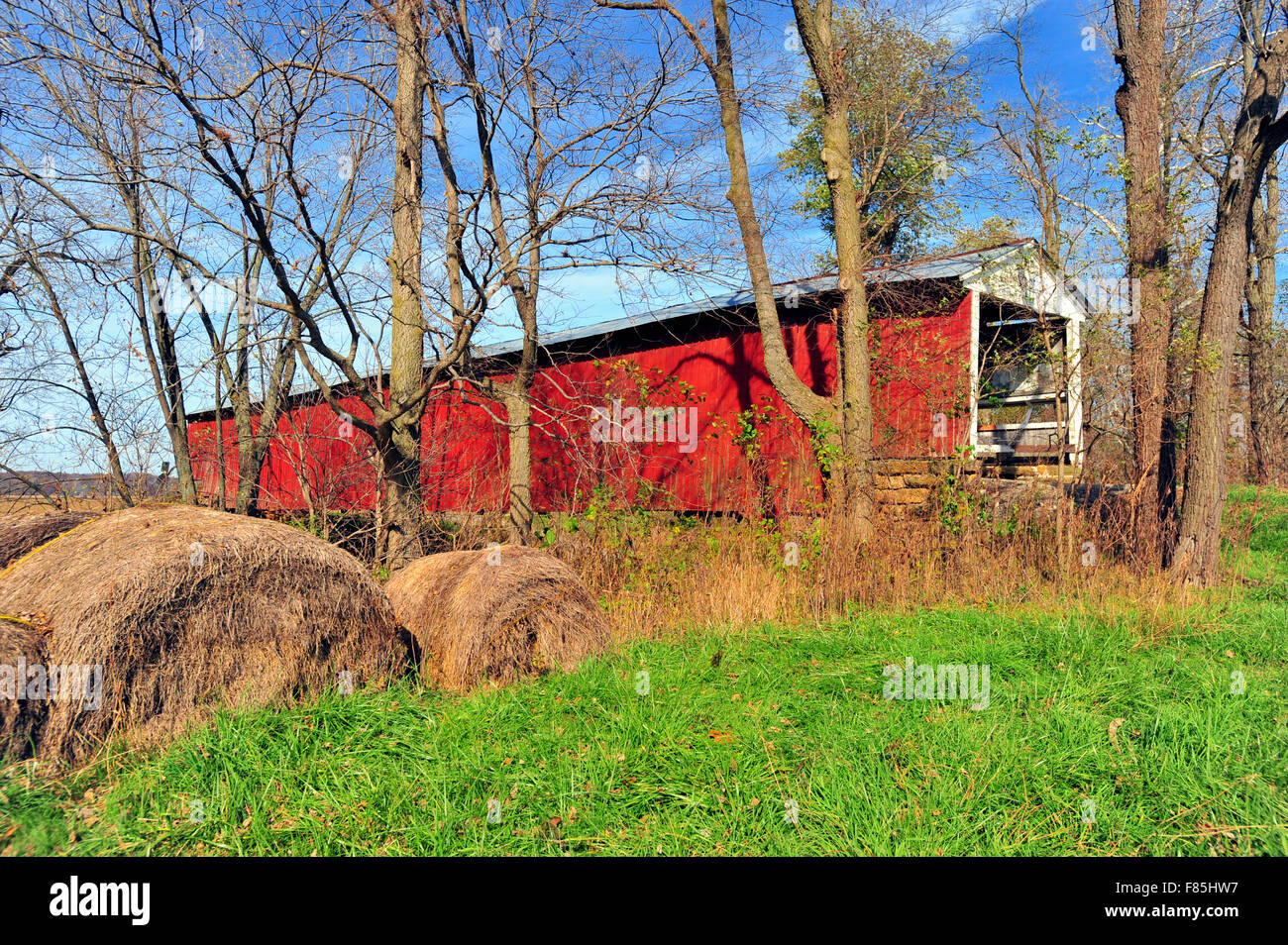 I truffatori ponte in Parke County, Indiana su Little Raccoon Creek vicino a Rockville, Indiana. Foto Stock