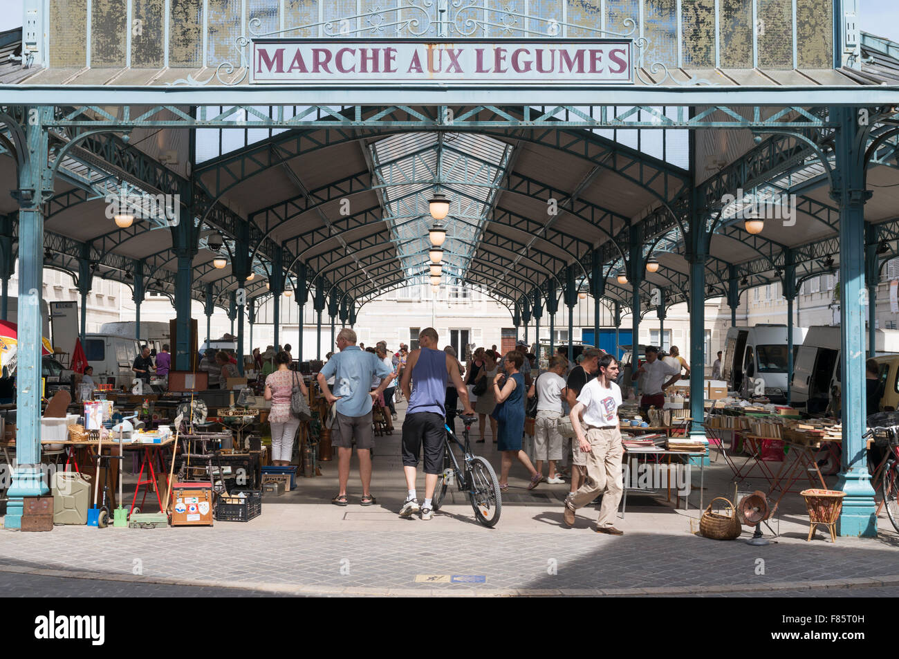 Mercato delle pulci entro la coperta Marché aux Légumes Chartres, Eure-et-Loir, Francia, Europa Foto Stock
