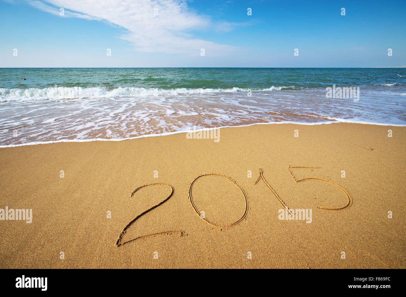 2015 anno sulla riva del mare. Elemento di design. Foto Stock