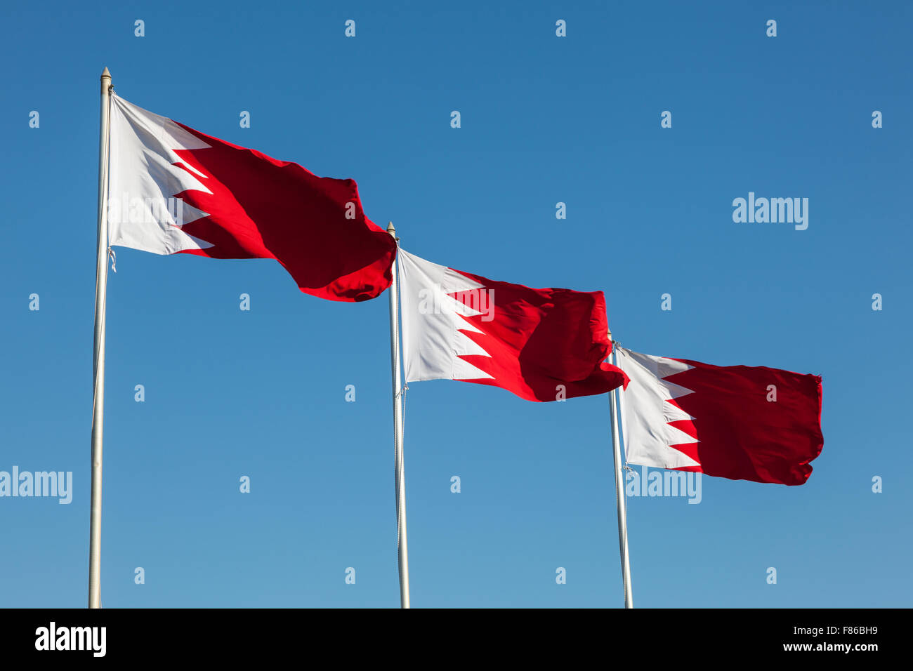 Bandiere nazionali del Regno del Bahrain, Medio Oriente Foto Stock