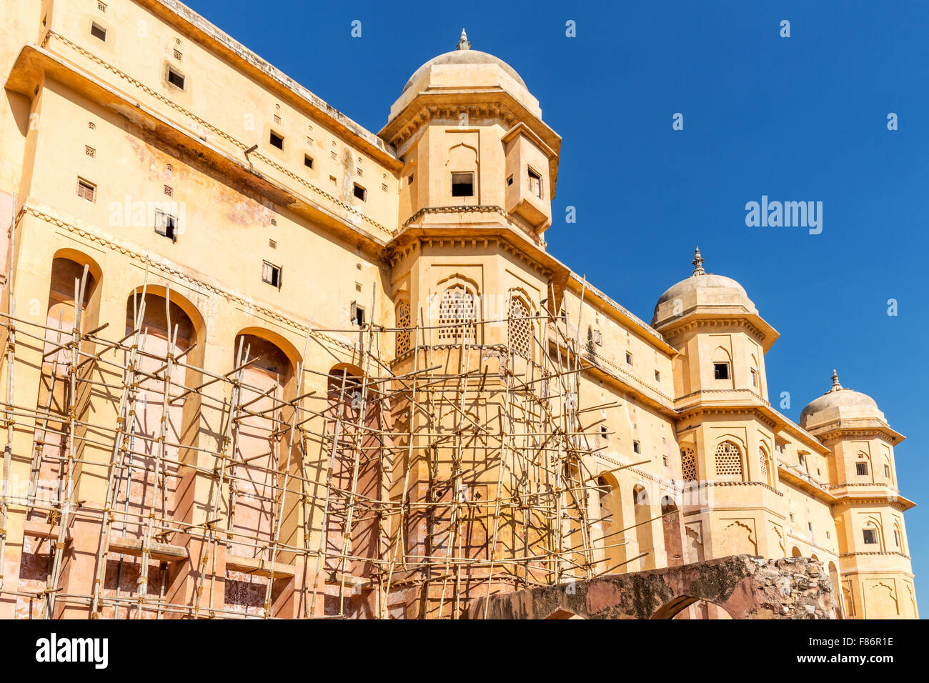 Impalcatura su Amber Fort, a Jaipur, India Foto Stock