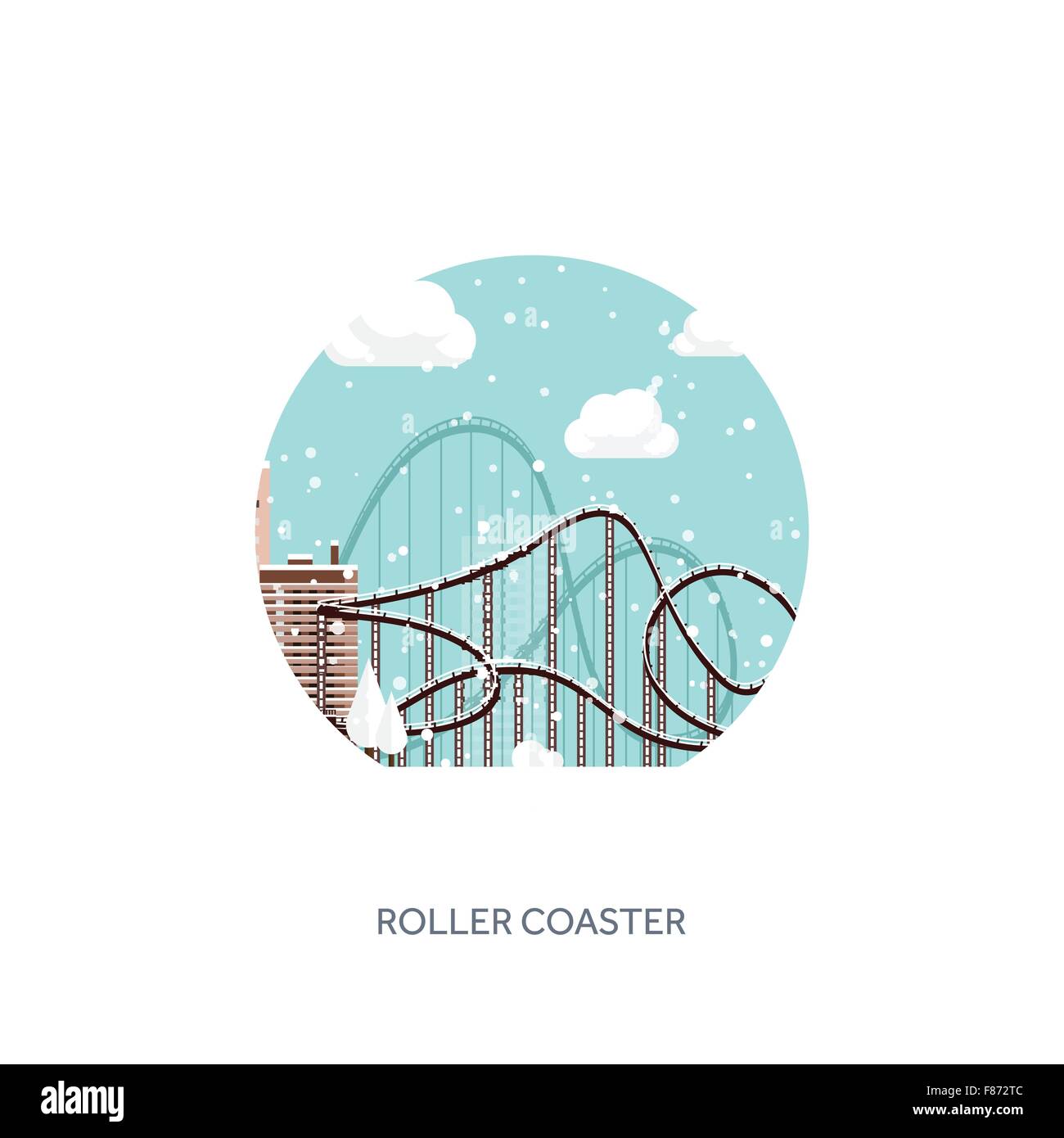 Illustrazione Vettoriale. Ruota panoramica Ferris. Winter Carnival. Natale e Capodanno. Parco con la neve. Roller Coaster. Illustrazione Vettoriale