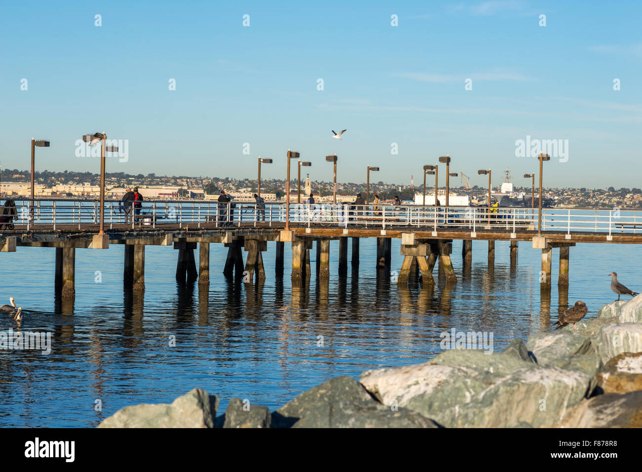 Embarcadero Park Pier, Pier, Porto, mattina. San Diego, California, Stati Uniti d'America. Foto Stock