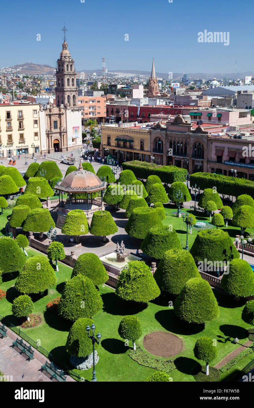 Plaza de los Martires nel centro storico della città di Leon, Guanajuato, Messico. Foto Stock
