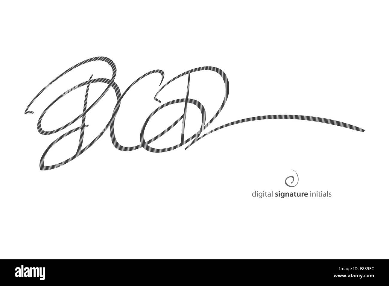 Abstract fittizia e firma digitale icona protetto con tecnologia di crittografia. le iniziali del vettore autografo, concetto giuridico Illustrazione Vettoriale