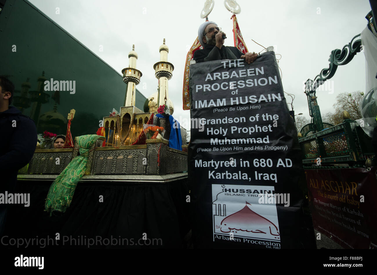 Servizi tenuti a Marble Arch per la Abaeen un musulmano sciita cerimonia. Foto Stock