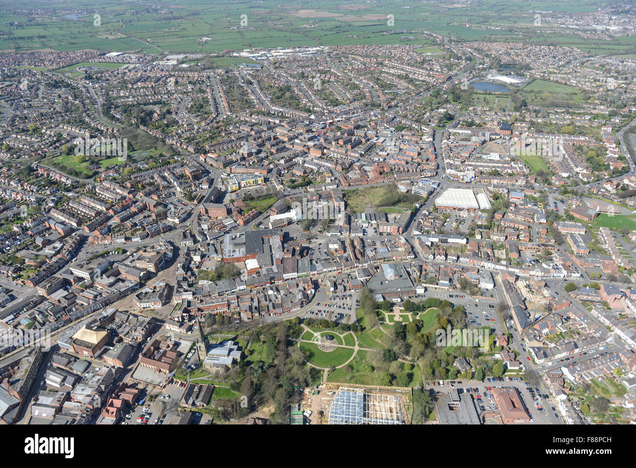 Una veduta aerea di Hinckley, una città di mercato in Leicestershire Foto Stock
