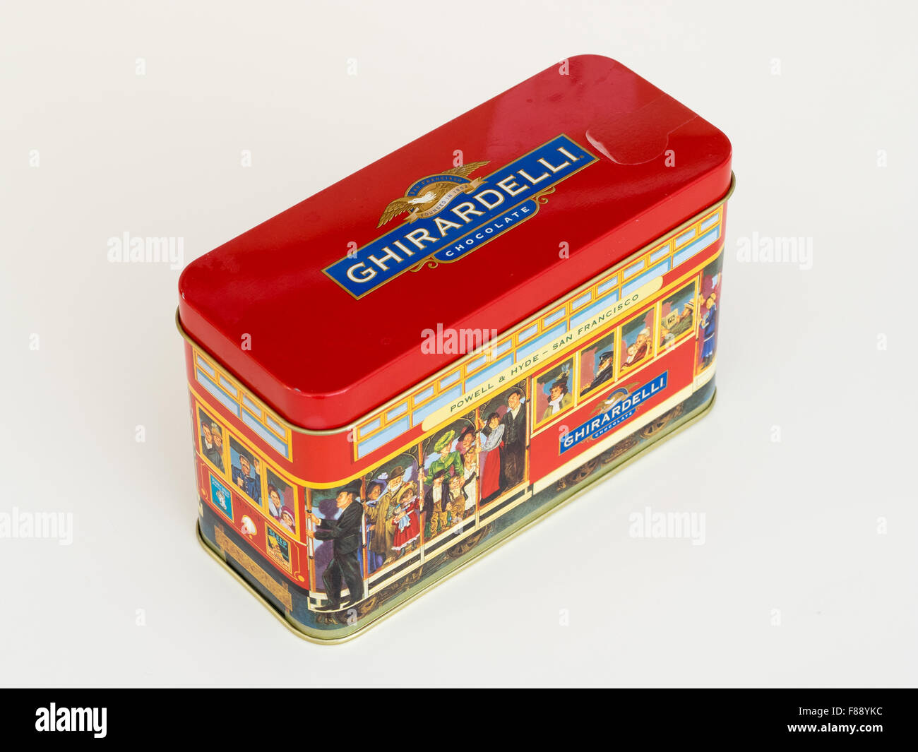 Una collezione di Powell & Hyde strade funivia tin per cioccolatini da Ghirardelli Chocolate Company. Foto Stock