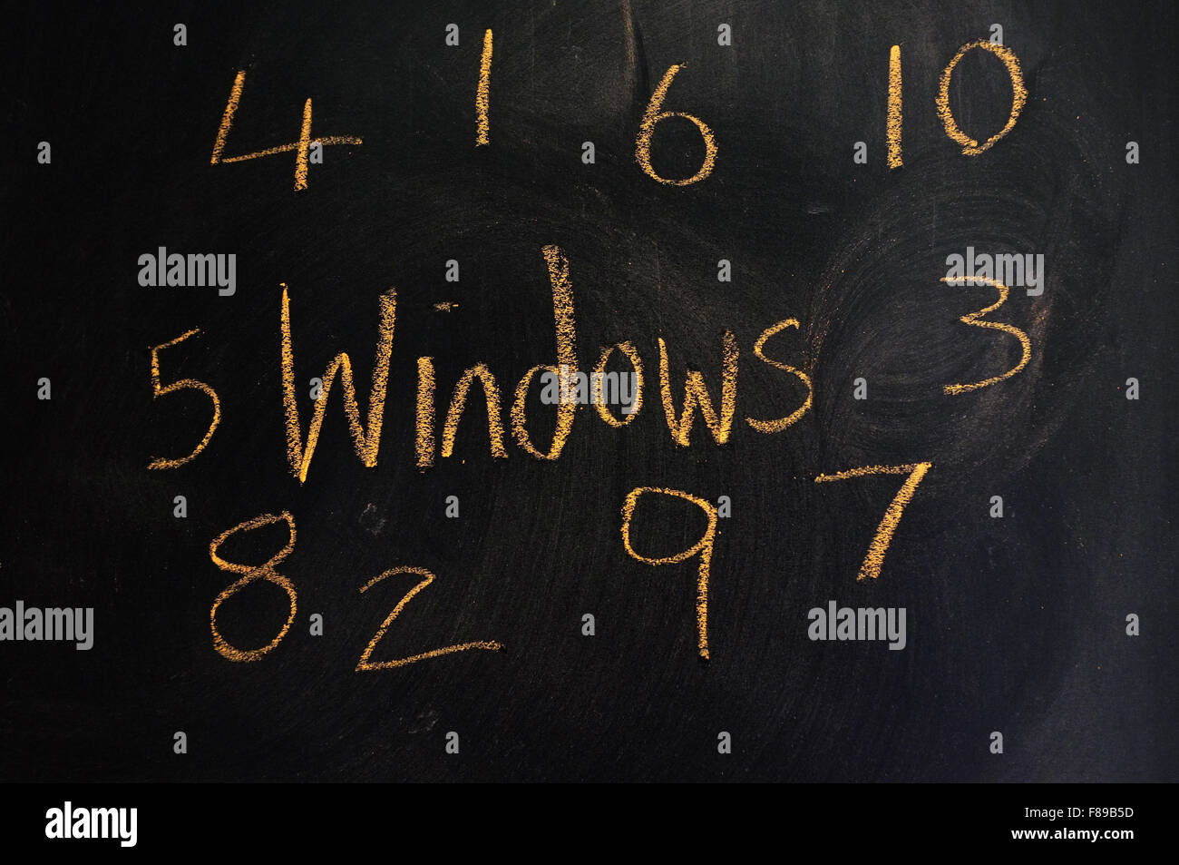 Windows 1 attraverso 10 scritto su una lavagna in gesso. Foto Stock