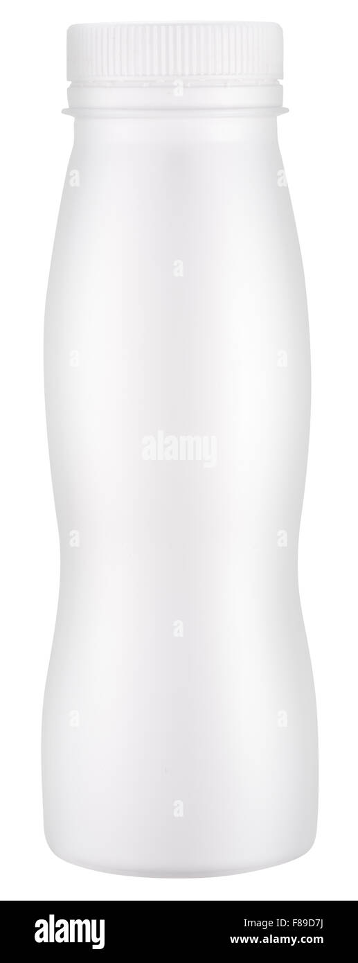 Bottiglia di plastica bianca con cappuccio. Il file contiene i tracciati di ritaglio. Foto Stock