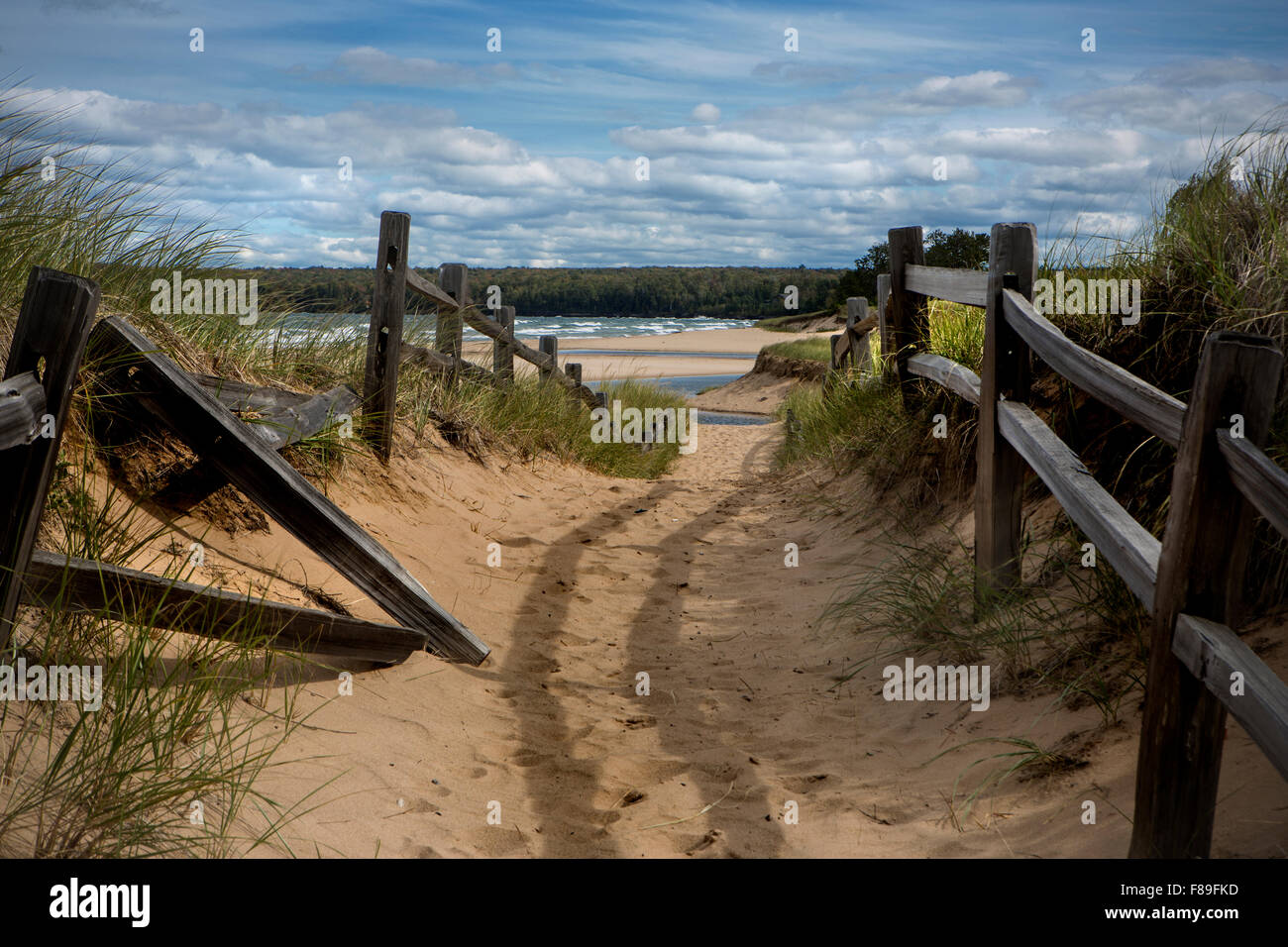 Un percorso spiaggia, il lago Michigan. Foto Stock