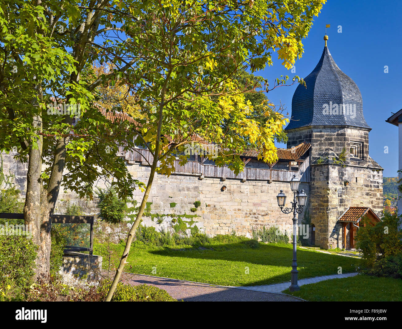 Torre della strega di fortificazioni della città, Kronach, Germania Foto Stock