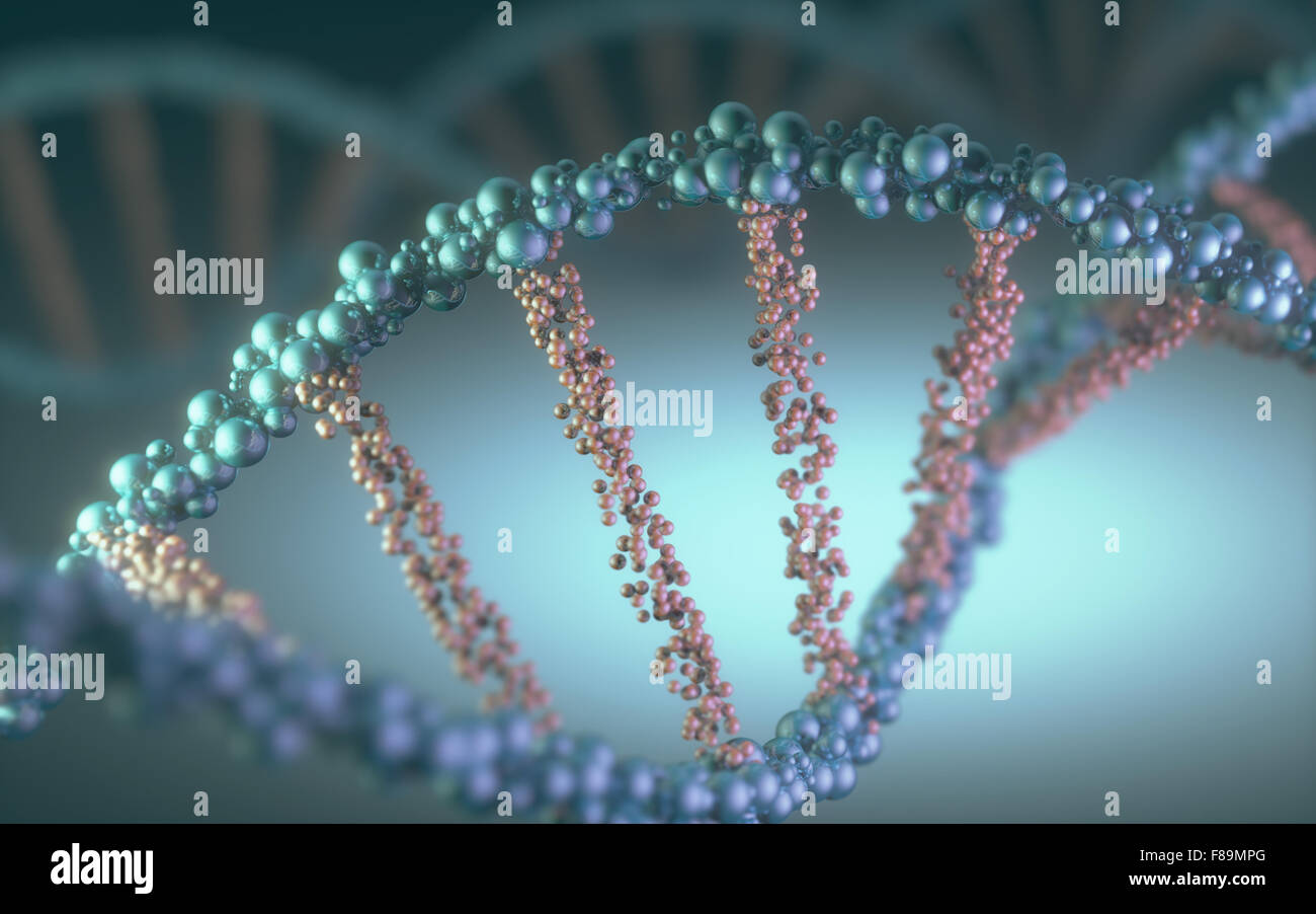 Elica di DNA in un concept futuristico dell'evoluzione della scienza e della medicina. Foto Stock