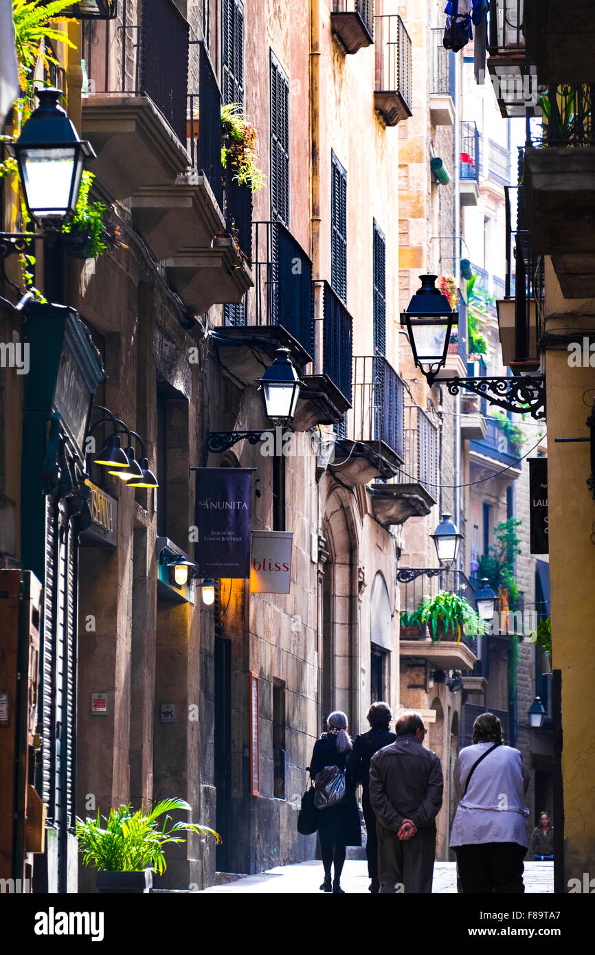 Street presso il quartiere Gotico di Barcellona, in Catalogna, Spagna Foto Stock