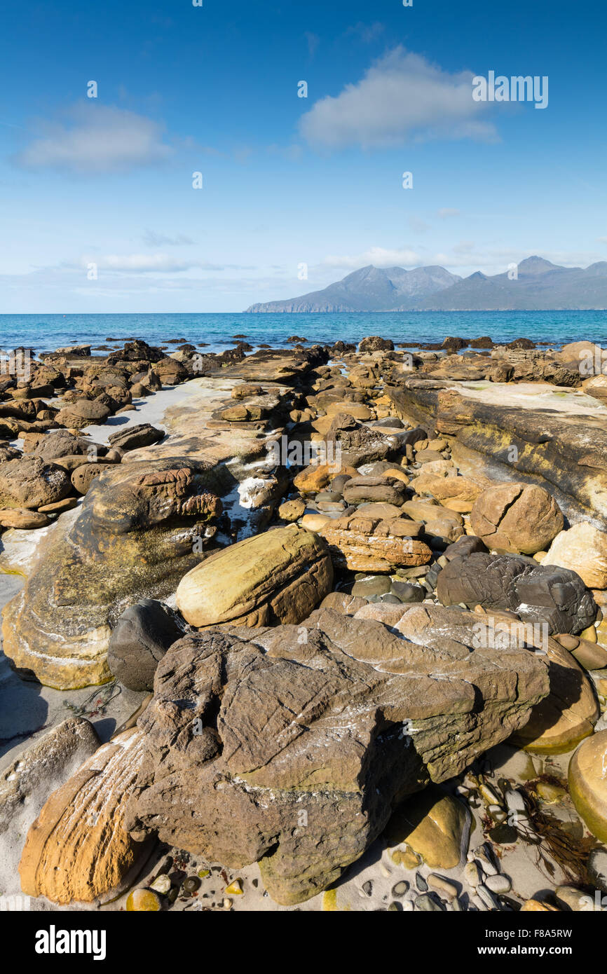 Il cantare le sabbie dell'isola di Eigg, piccole isole Ebridi Interne, Scozia Foto Stock