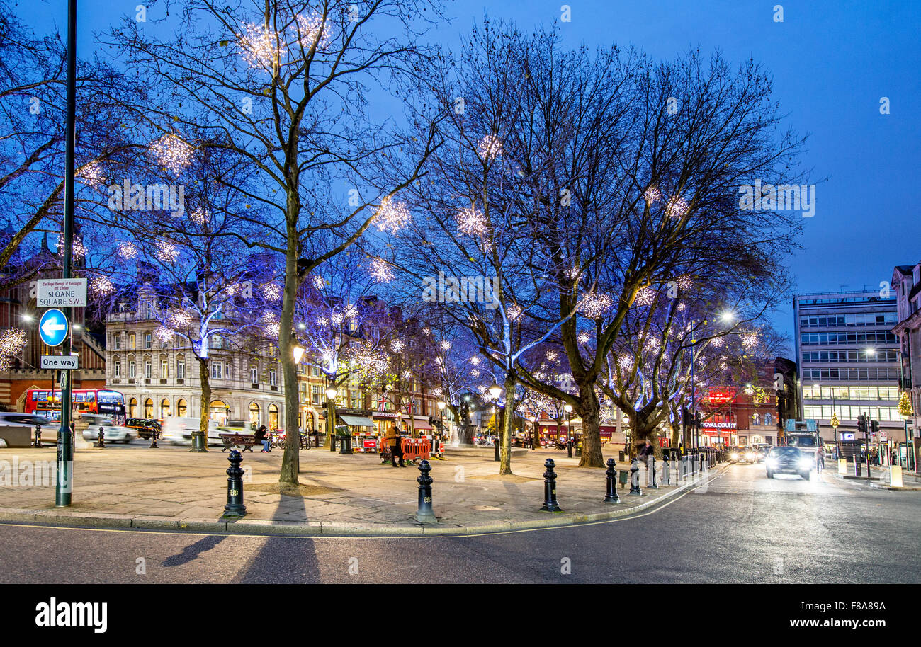 Le luci di Natale in Sloane Square London REGNO UNITO Foto Stock