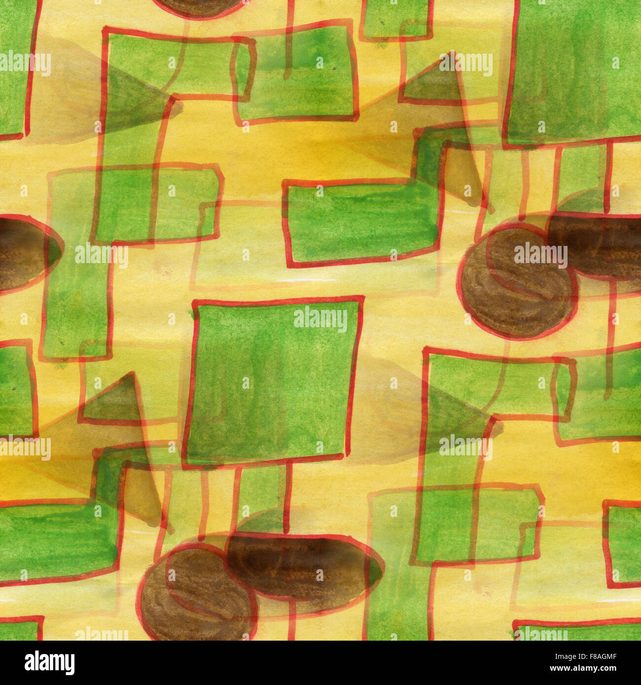 Seamless giallo verde acquerelli di rete a maglia quadrata sfondo Foto Stock