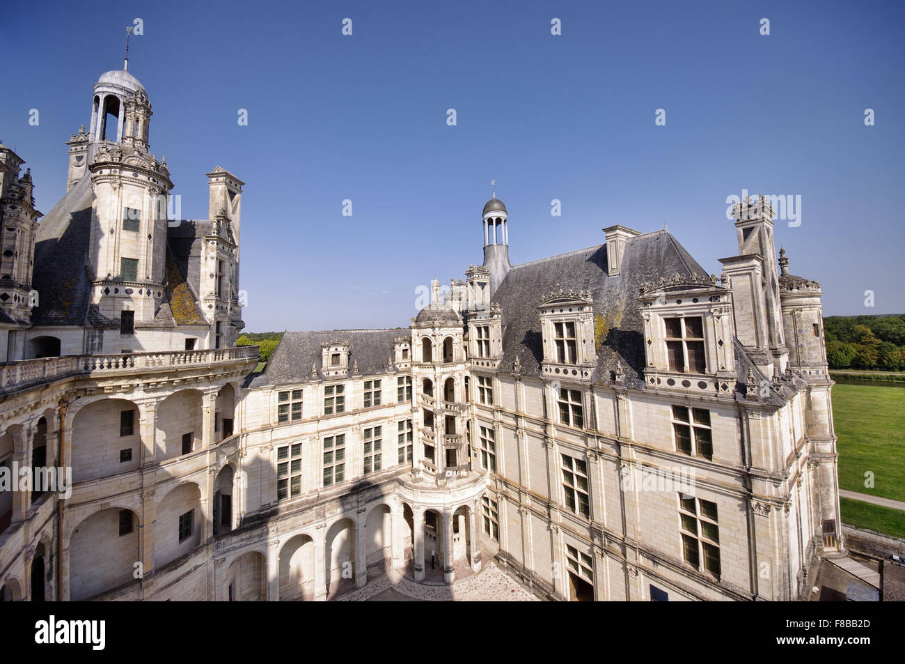 Castello di Chambord dettagli, il più grande castello medievale in Francia Foto Stock