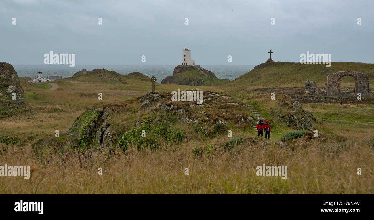 Llanddwyn Island Lighthouse Anglesey North Wales Foto Stock