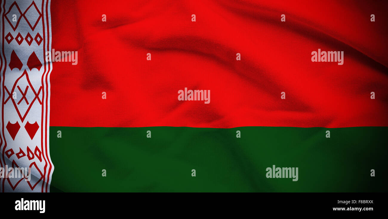 E ondulato increspato bandiera nazionale della Bielorussia sfondo. Foto Stock