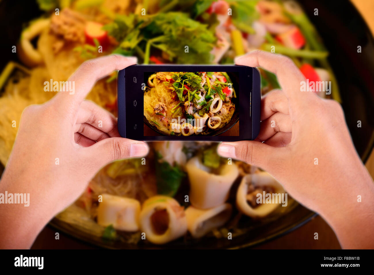 Fotografia di alimentare il telefono cellulare Foto Stock