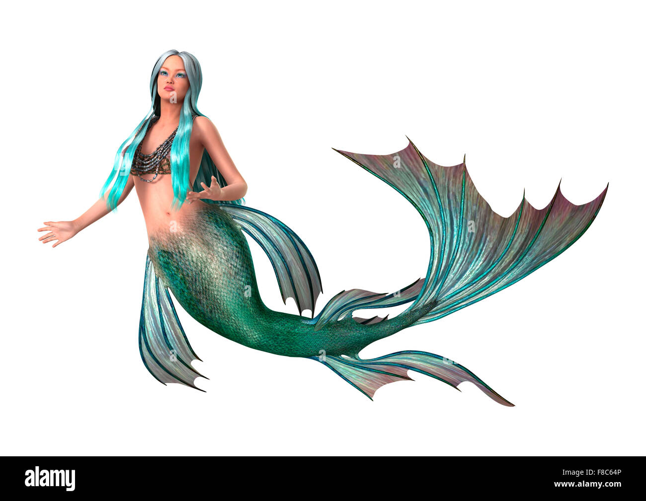 3D render digitale di un bellissimo fantasy mermaid isolati su sfondo bianco Foto Stock