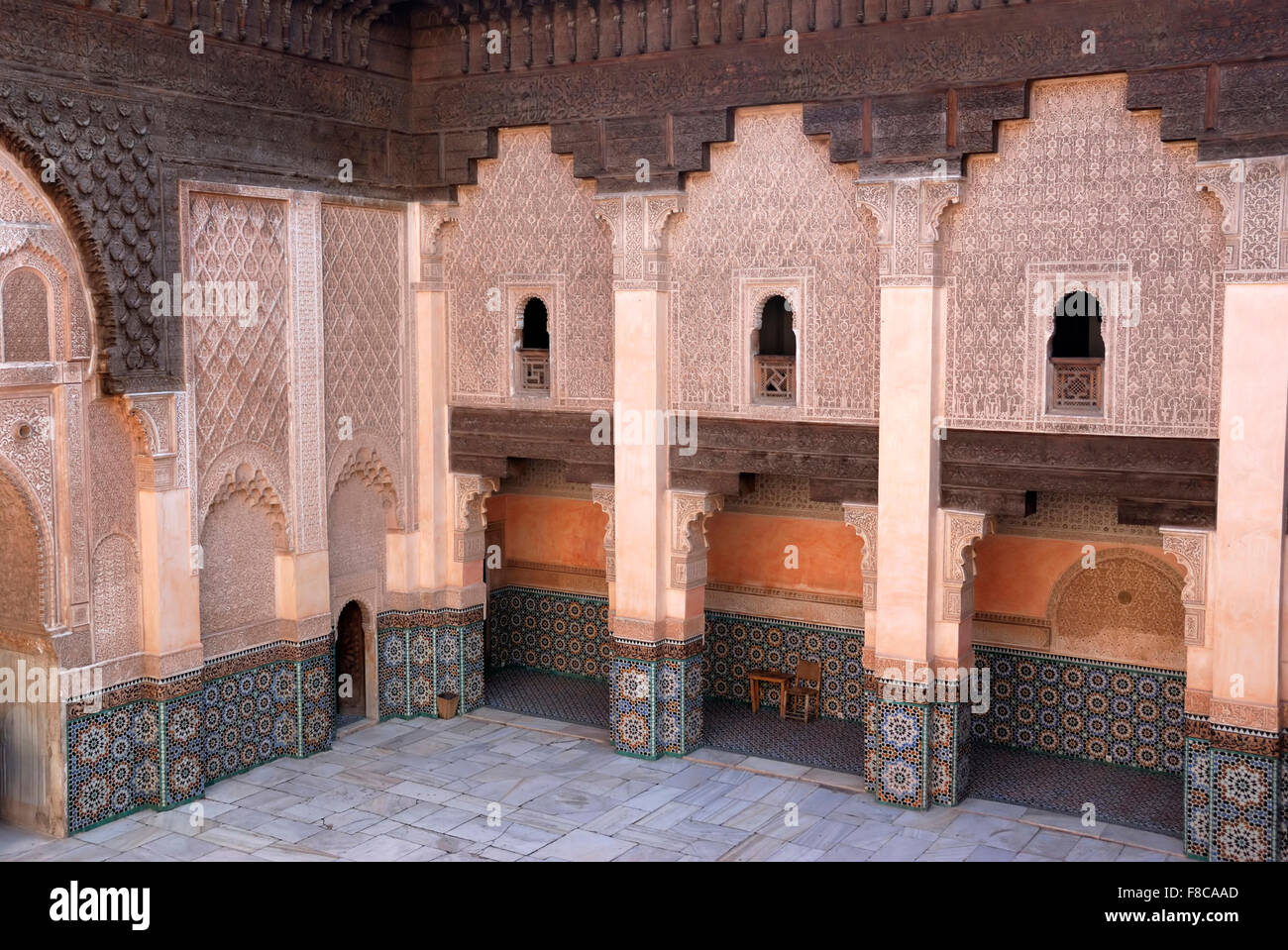 Ali ben Youssef Madrassa a Marrakech, Marocco.Si tratta di un molto vecchia scuola coranica. Foto Stock