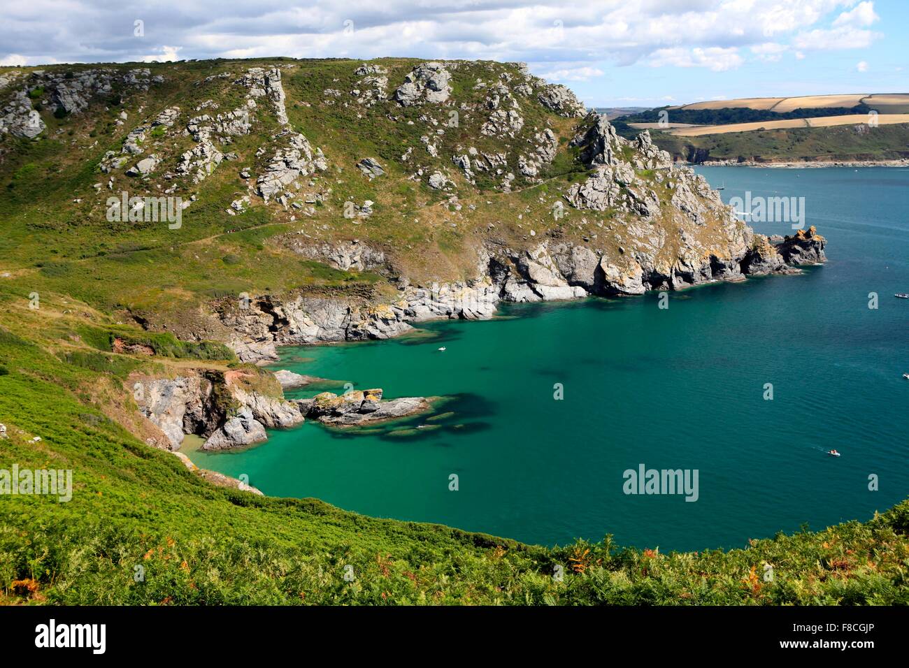 Bella Luce a Starehole Bay, vicino a Salcombe, Sud prosciutti, Devon, Inghilterra, Regno Unito Foto Stock