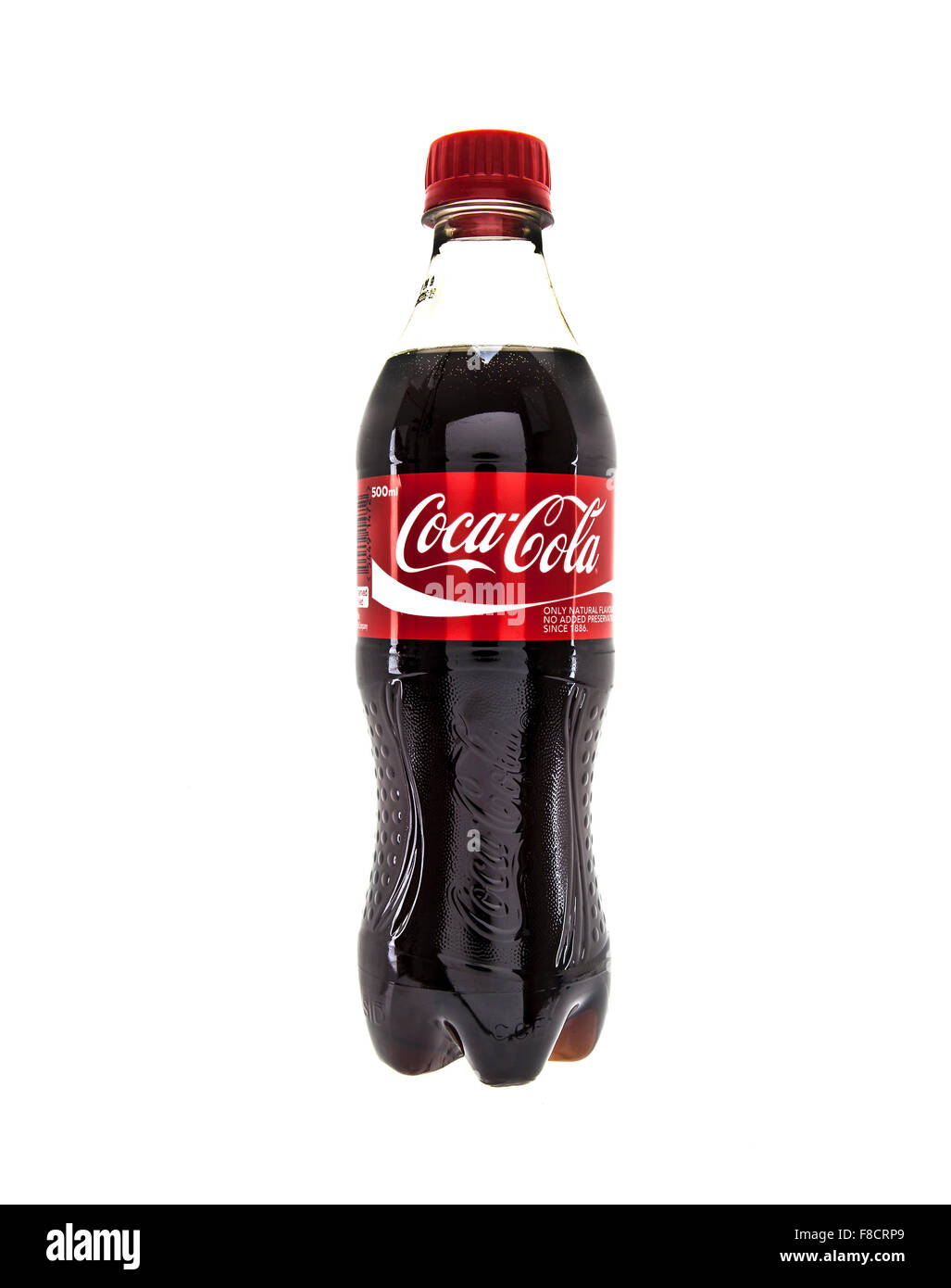 Bottiglia di Coca Cola su sfondo bianco Foto Stock