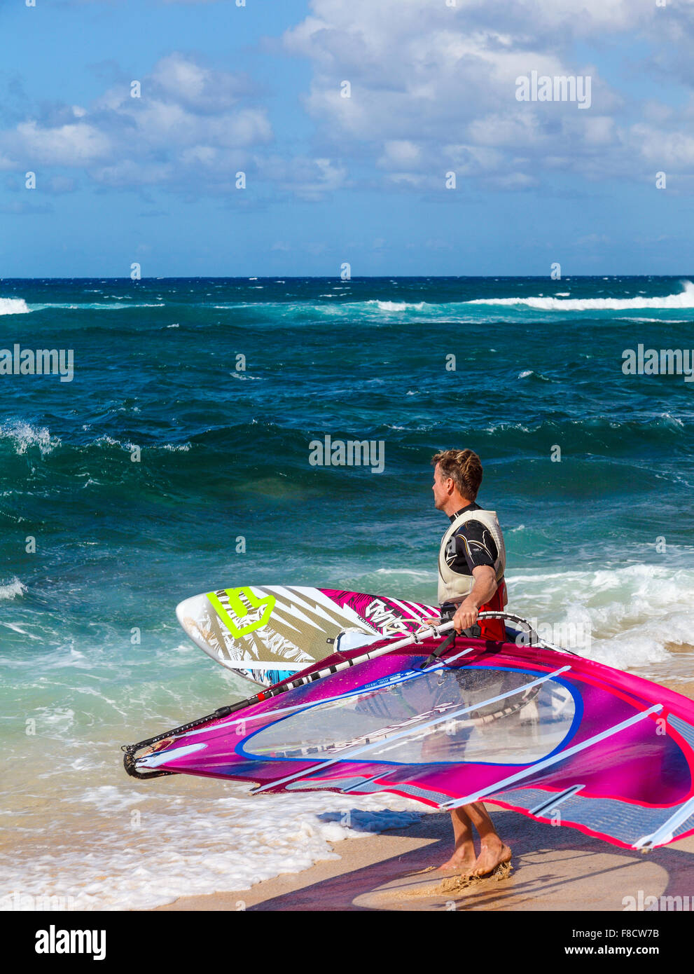 Windsurf a Hookipa Beach a Maui Foto Stock