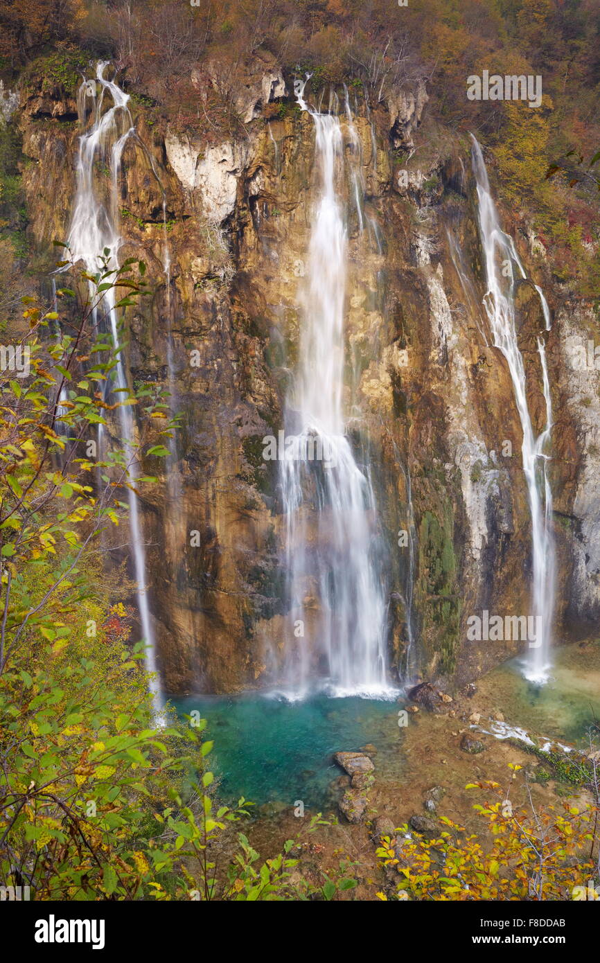 La Grande Cascata Veliki slap, il Parco Nazionale dei Laghi di Plitvice, Croazia, UNESCO Foto Stock