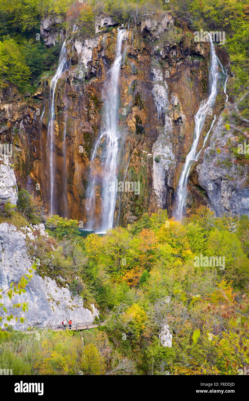 La Grande Cascata Veliki slap, il Parco Nazionale dei Laghi di Plitvice, Croazia, UNESCO Foto Stock