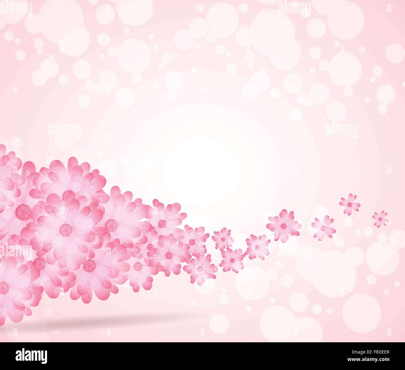 Soft fiore rosa onda luminosa dal lato sinistro sullo sfondo Illustrazione Vettoriale