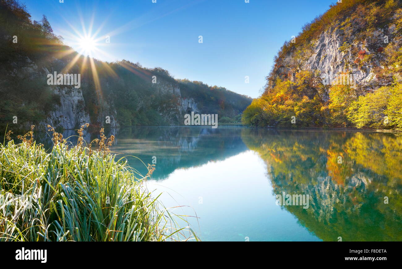 Il Parco Nazionale dei Laghi di Plitvice, Plitvice, Croazia, UNESCO Foto Stock