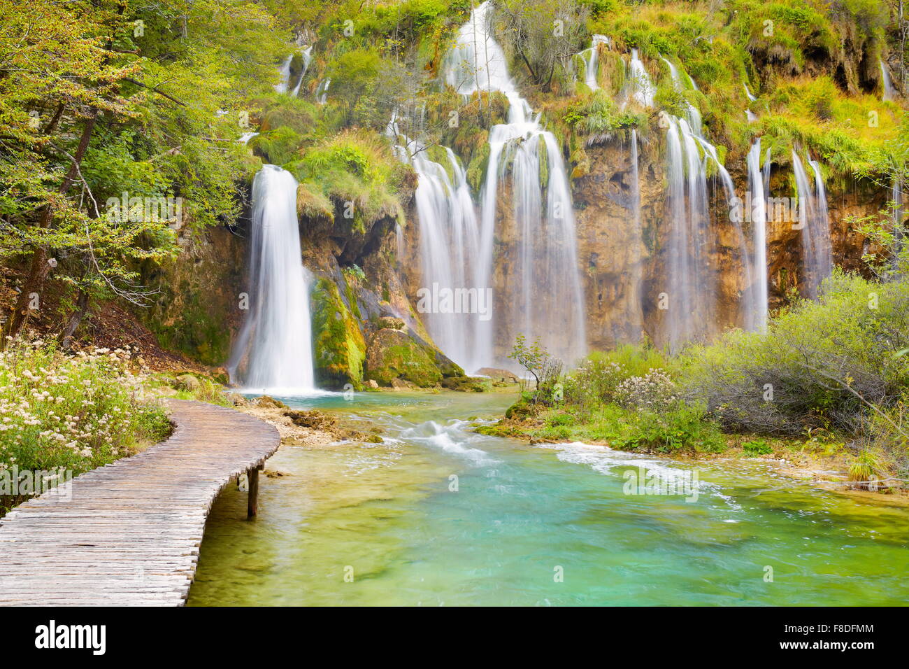 Cascate del Parco Nazionale dei Laghi di Plitvice (Plitvicka jezera), Croazia, UNESCO Foto Stock