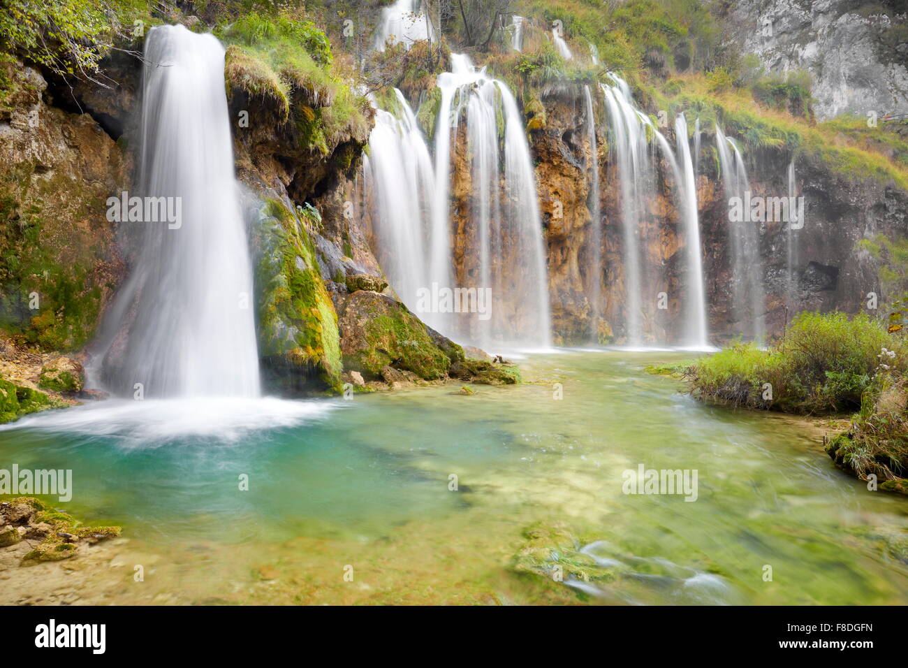 Cascate del Parco Nazionale dei Laghi di Plitvice, Croazia, UNESCO Foto Stock