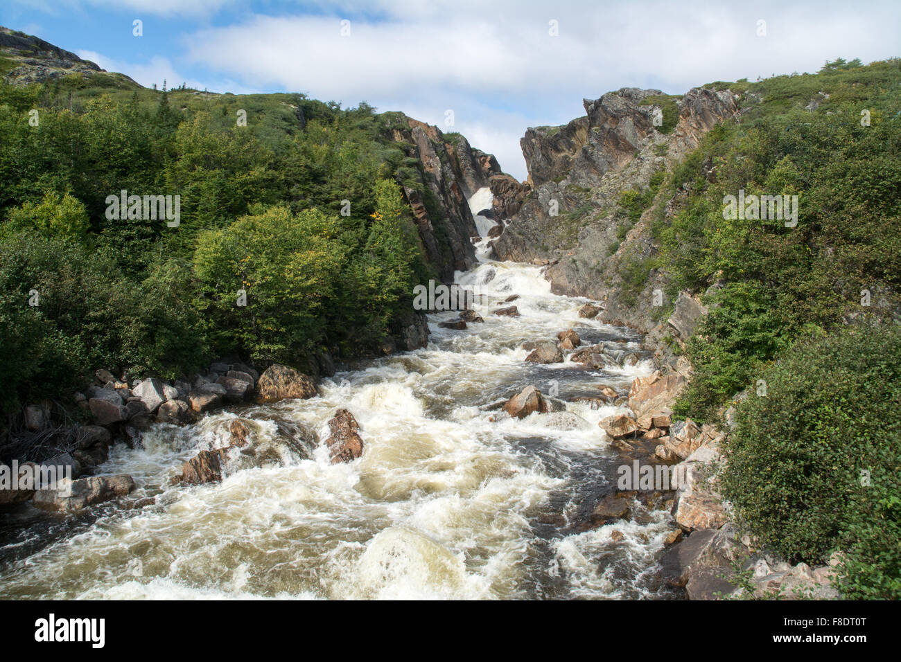 Bradore Falls, vicino alla città di Blanc Sablon in North Shore inferiore Regione Atlantica del Québec in Canada. Foto Stock