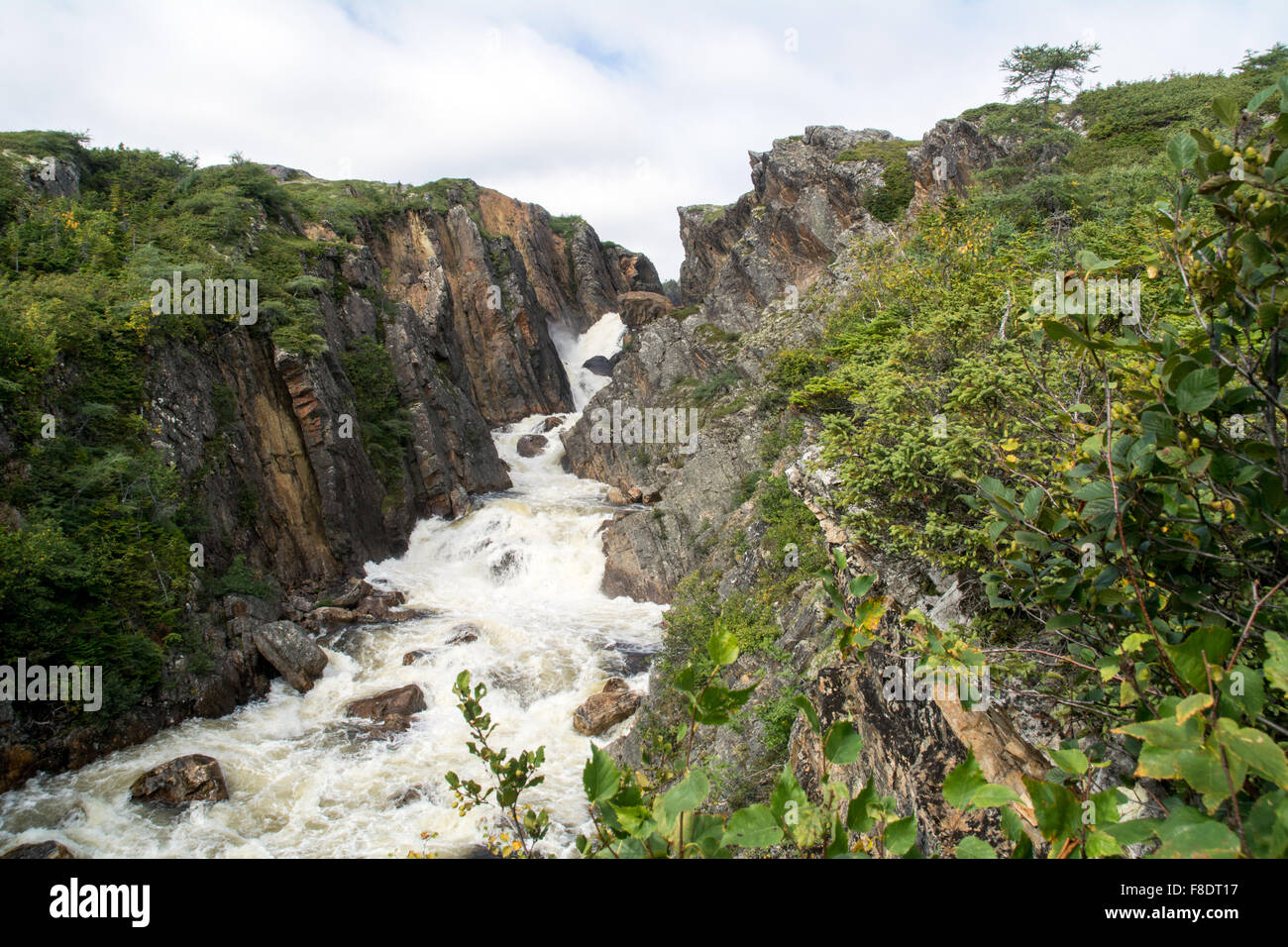 Bradore Falls, vicino alla città di Blanc Sablon in North Shore inferiore Regione Atlantica del Québec in Canada. Foto Stock
