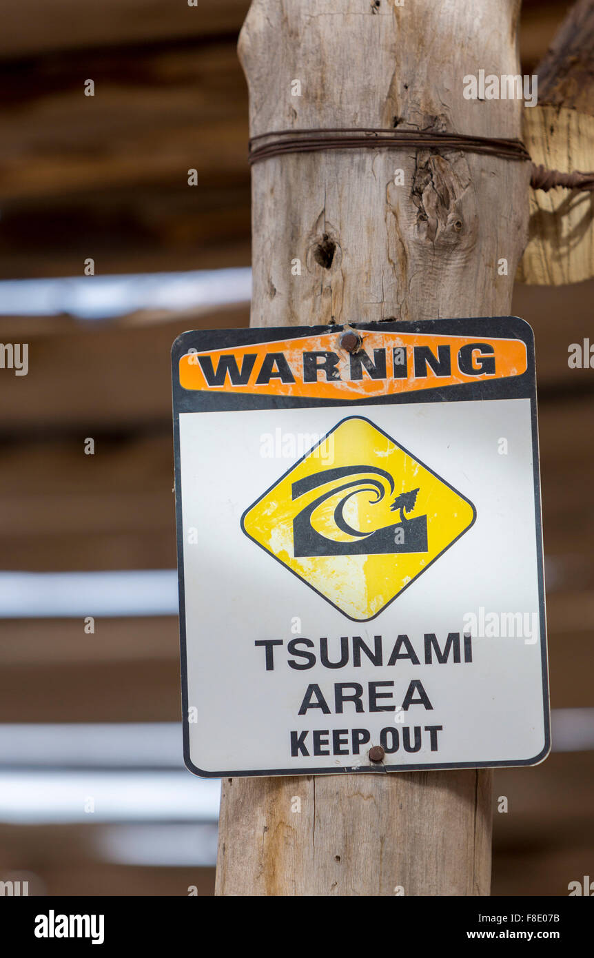 Allarme Tsunami zona di pericolo segno - Rodeo - Argentina Foto Stock