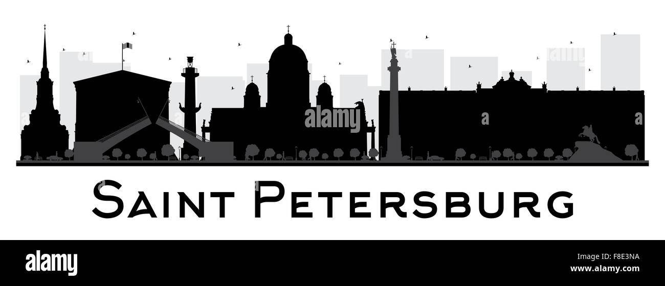 San Pietroburgo dello skyline della città in bianco e nero la silhouette. Illustrazione Vettoriale. Piatto semplice concetto per il turismo presentazione, ban Illustrazione Vettoriale